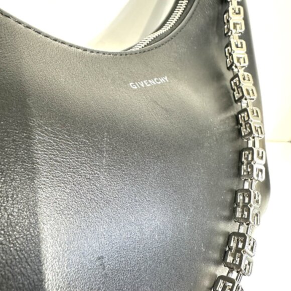 Givenchy Moon Cutout Logo Chain Shoulder Bag 2Way Black Leather - Picture 6 of 8